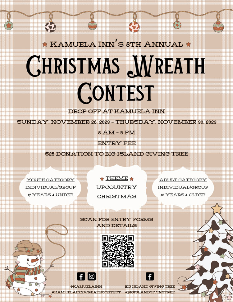 Kamuela Inn 2023 Christmas Wreath Contest Poster