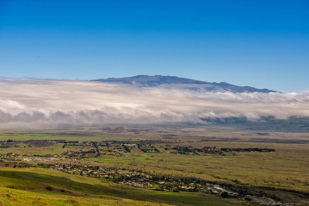 Aerial view of Mauna Kea and Waimea